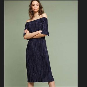 Anthropologie Textured Navy Off the Shoulder Dress